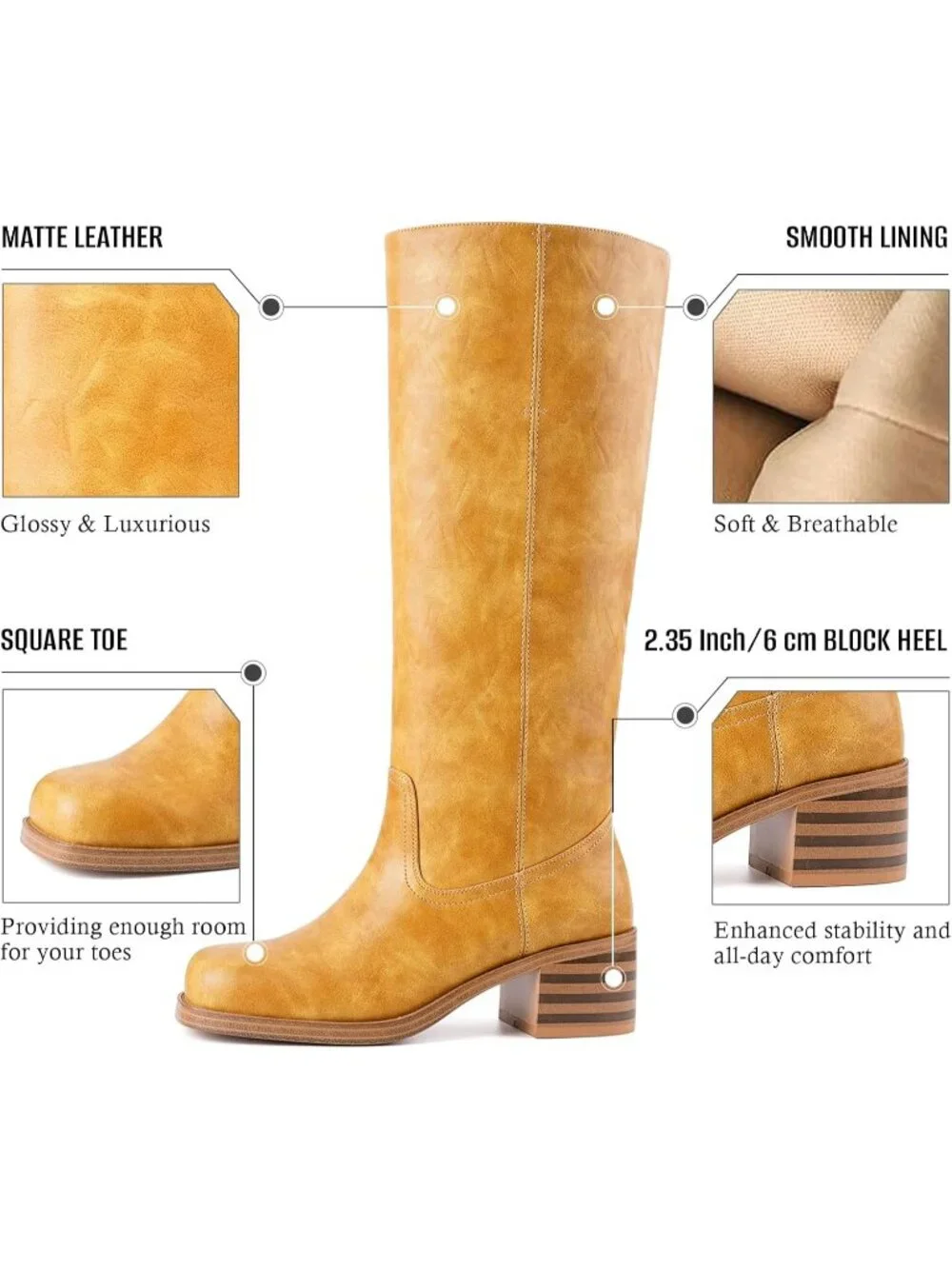 Women's Banana Chunky Block Heel Square Toe Going Out Knee High Riding Boots